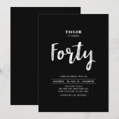 Invitation Fête d'anniversaire simple noir et blanc 40 ans (Devant / Derrière)