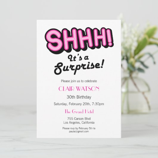 Invitation Fête d'anniversaire simple rose et blanc (Debout devant)