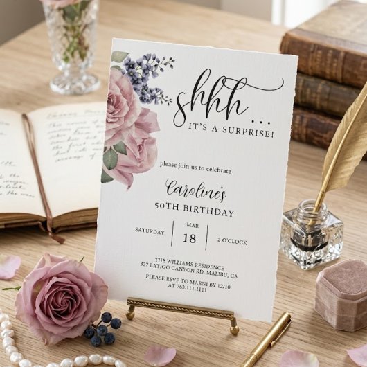 Invitation Fête d'anniversaire simple surprise florale