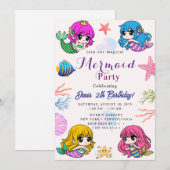 Invitation Fête d'anniversaire sirène (Devant / Derrière)