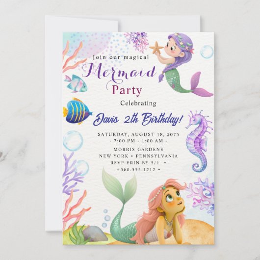 Invitation Fête d'anniversaire sirène (Devant)