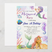 Invitation Fête d'anniversaire sirène (Devant / Derrière)
