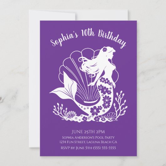 Invitation Fête d'anniversaire - Sirène hawaïenne (Devant)