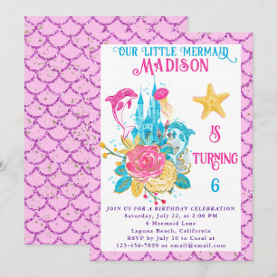 Invitation Fête d'anniversaire Sirène sous la mer Paillettes 