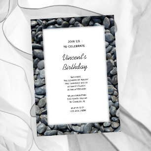 Invitation Fête d'anniversaire Smooth Black Pebbles