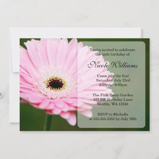 Invitation Fête d'anniversaire Soft Pink Gerbera Daisy (Devant)