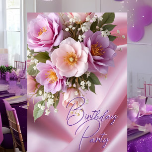 Invitation Fête d'anniversaire Soie Rose lilas Fleurs