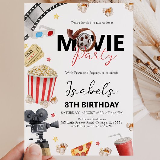 Invitation Fête d'anniversaire soirée cinéma