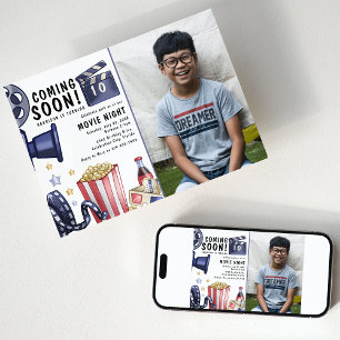 Invitation Fête d'anniversaire soirée cinéma pour enfants