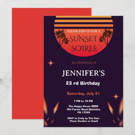 Invitation Fête d'anniversaire Soirée Couchée Tropical Beach (Devant / Derrière)