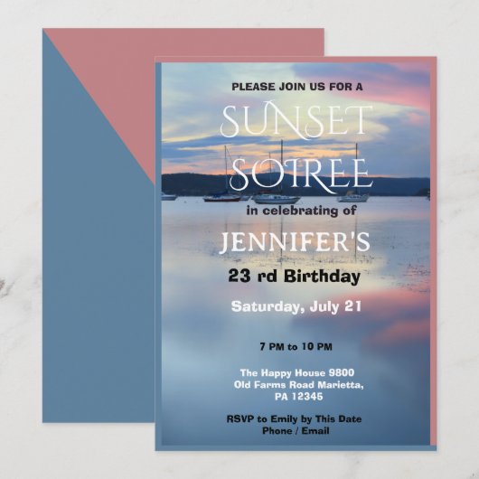 Invitation Fête d'anniversaire Soirée de coucher de soleil (Devant / Derrière)