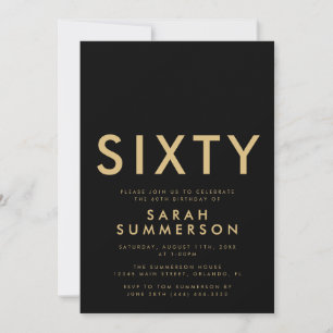 Invitation Fête d'anniversaire soixante ans Modern Black Gold