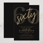 Invitation Fête d'anniversaire soixante ans Modern Script Six (Devant / Derrière)