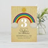Invitation Fête d'anniversaire Soleil Arc-en-ciel Jaune Or (Debout devant)