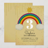 Invitation Fête d'anniversaire Soleil Arc-en-ciel Jaune Or (Devant / Derrière)