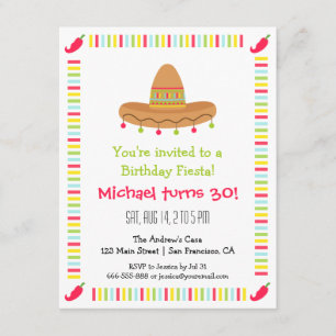 Invitation Fête d'anniversaire Sombrero Mexicaine