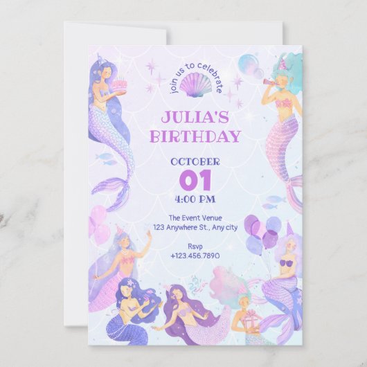 Invitation Fête d'anniversaire sous la mer (Devant)