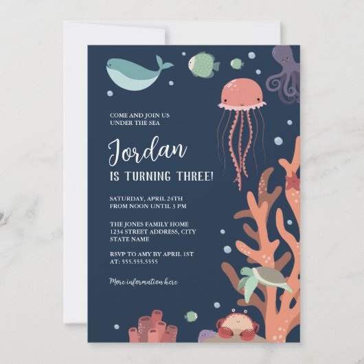 Invitation Fête d'anniversaire sous la mer (Devant)