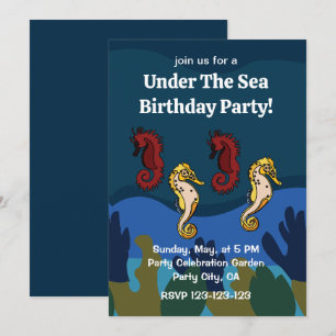 Invitation Fête d'anniversaire sous la mer avec hippocampe co