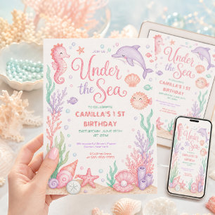 Invitation Fête d'anniversaire sous la mer Fille pastel Migno