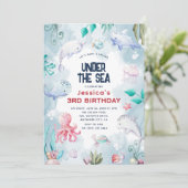 Invitation Fête d'anniversaire sous l'océan à l'aquarelle pou (Debout devant)