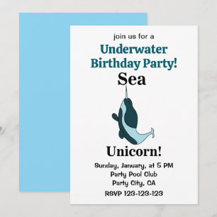 Invitation Fête d'anniversaire sous-marine Licorne de mer Nar