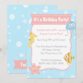 Invitation Fête d'anniversaire sous-marine mignonne d'animaux (Devant / Derrière)