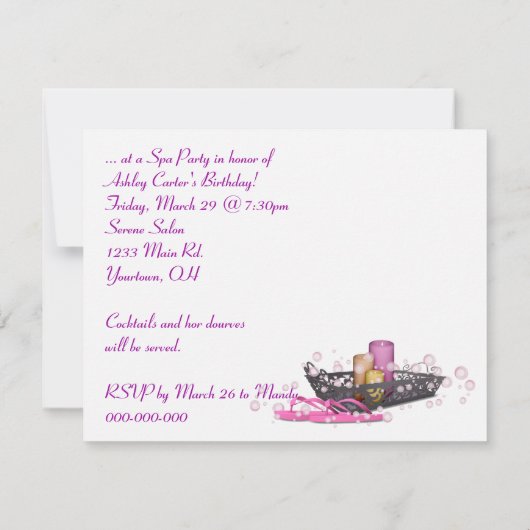 Invitation Fête d'anniversaire spa (Dos)