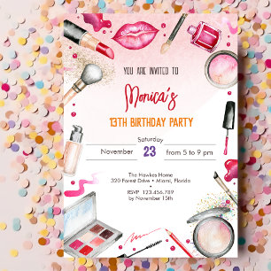 Invitation Fête d'anniversaire spa beauté et maquillage