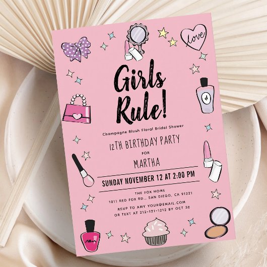 Invitation Fête d'anniversaire Spa Maquillage Rose