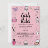 Invitation Fête d'anniversaire Spa Maquillage Rose (Devant)