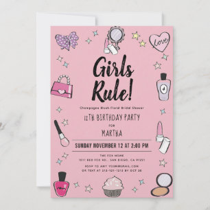 Invitation Fête d'anniversaire Spa Maquillage Rose