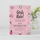 Invitation Fête d'anniversaire Spa Maquillage Rose (Debout devant)