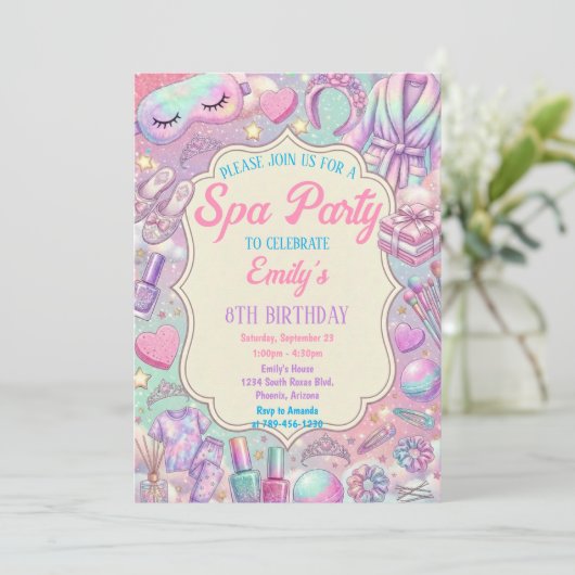 Invitation Fête d'anniversaire Spa Pamper Glam (Debout devant)