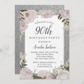 Invitation Fête d'anniversaire Sparkle Pink Silver 90e (Devant / Derrière)