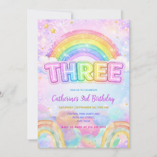 Invitation Fête d'anniversaire Sparkle Rainbow 3 ans