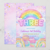 Invitation Fête d'anniversaire Sparkle Rainbow 3 ans (Devant / Derrière)