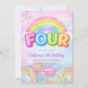 Invitation Fête d'anniversaire Sparkle Rainbow 4 ans
