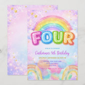 Invitation Fête d'anniversaire Sparkle Rainbow 4 ans (Devant / Derrière)