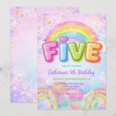 Invitation Fête d'anniversaire Sparkle Rainbow 5 ans (Devant / Derrière)