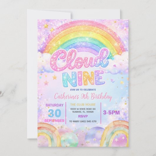 Invitation Fête d'anniversaire Sparkle Rainbow Cloud Nine (Devant)