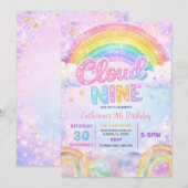 Invitation Fête d'anniversaire Sparkle Rainbow Cloud Nine (Devant / Derrière)