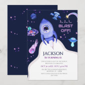Invitation Fête d'anniversaire spatiale pour garçons Fusée 6è (Devant / Derrière)