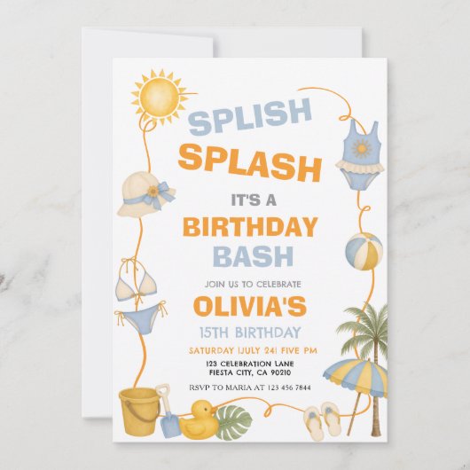 Invitation Fête d'anniversaire Splash Bash Fête d'été (Devant)