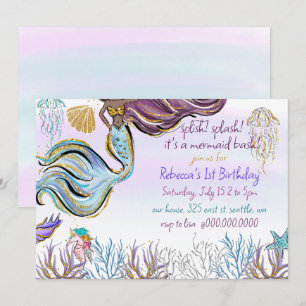 Invitation Fête d'anniversaire Splash Bash Sirène