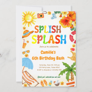 Invitation Fête d'anniversaire Splash et fous rires Fête au b
