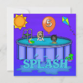 Invitation Fête d'anniversaire "Splash" Piscine 5 ans (Devant)
