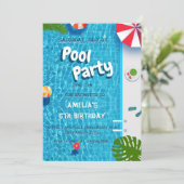 Invitation Fête d'anniversaire Splash Piscine Été (Debout devant)