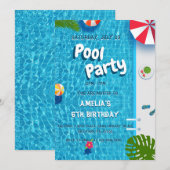 Invitation Fête d'anniversaire Splash Piscine Été (Devant / Derrière)