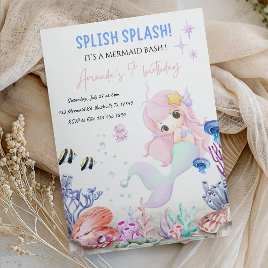 Invitation Fête d'anniversaire Splash pour petite fille